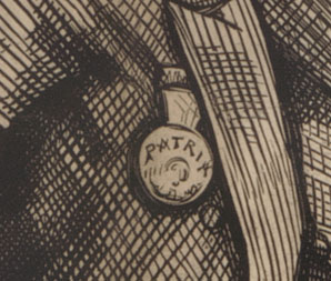 Detail of "Patria" medal from cartoon "The Crowning Insult to Him Who Occupies the Presidential Chair"