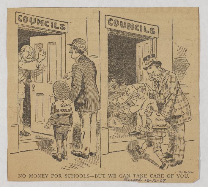 John L. De Mar, "No Money for Schools--But We Can Take Care of You," Philadelphia Record, October 12, 1907