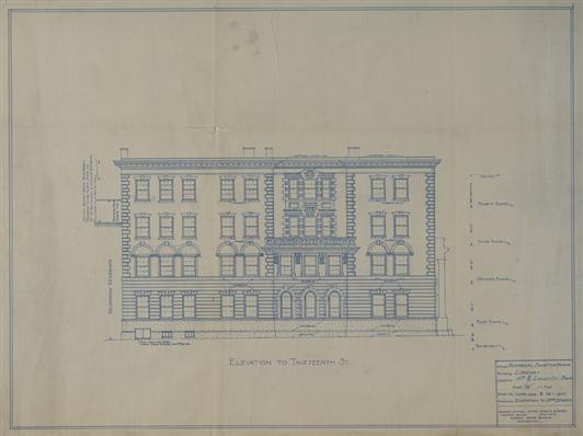 HSP Exhibition, Architectural Plans of 13th Street Facade, Institutional Archives FULL