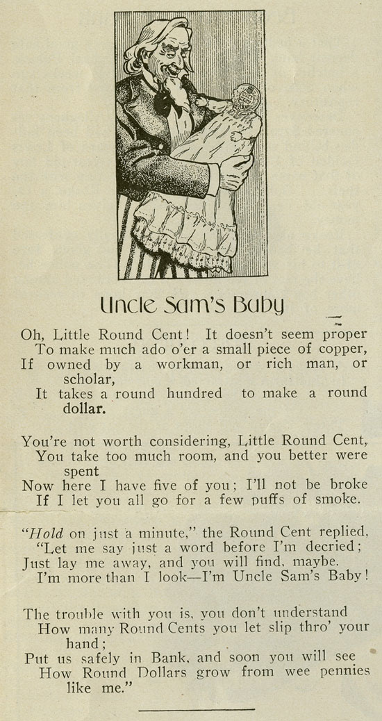 Cartoon from the School Savings Journal, "Uncle Sam's Baby"