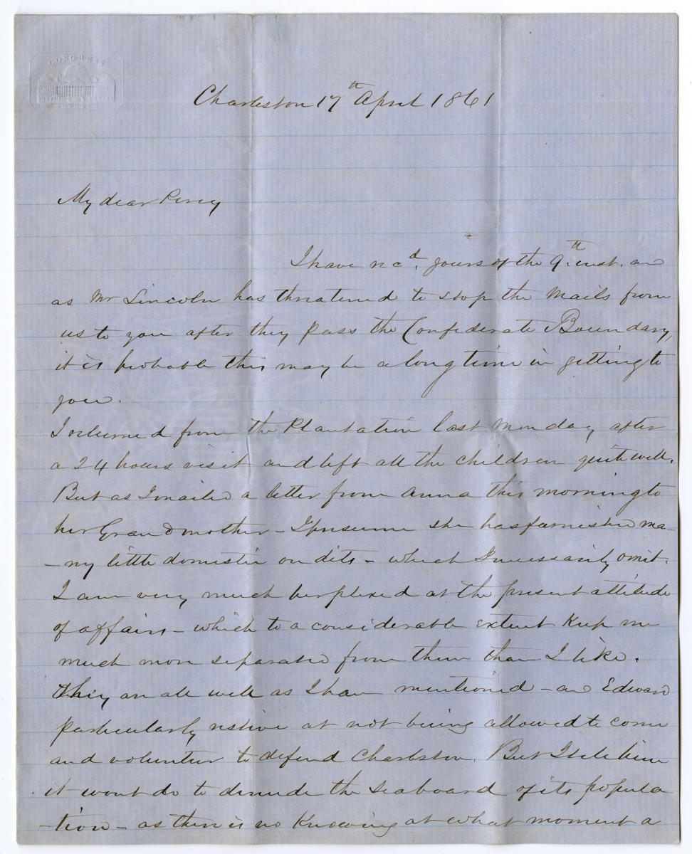 One of the documents in the Preserving American Freedom Project: Letter from Thomas Drayton to Percival Drayton, April 17, 1861