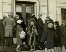 Photograph of people waiting outside the failed United Strength Bank and Trust Company