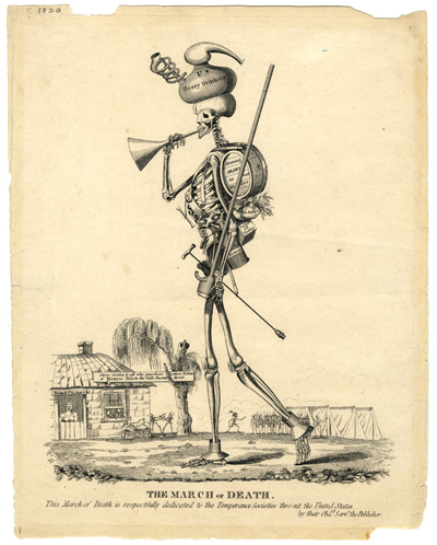 skeleton in a Temperance Society cartoon, circa 1820
