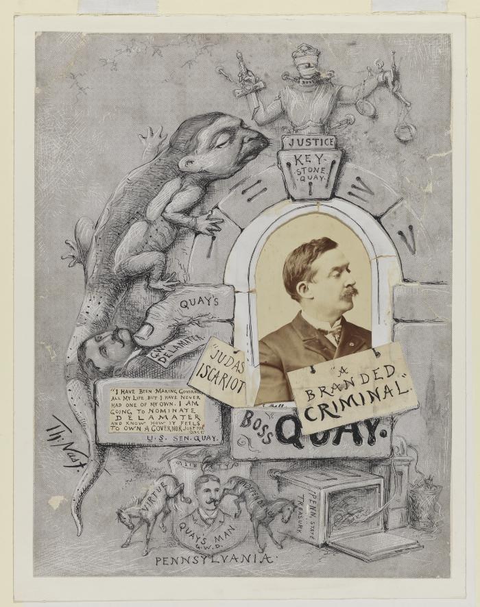 Original artwork for the political cartoon "The Silence of Matt Quay" by Thomas Nast