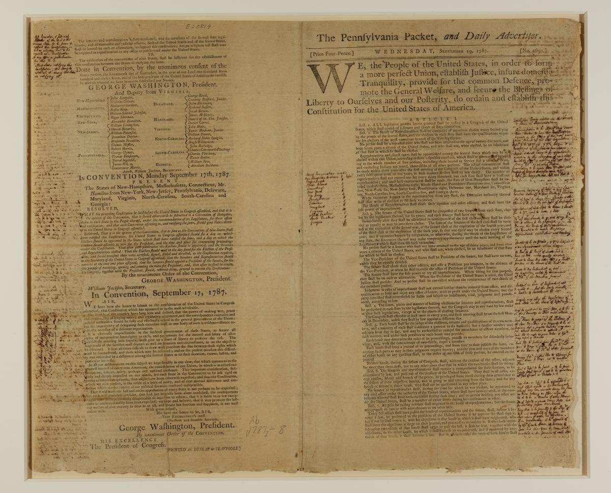 The First Public Printing from the Pennsylvania Packet | Historical ...