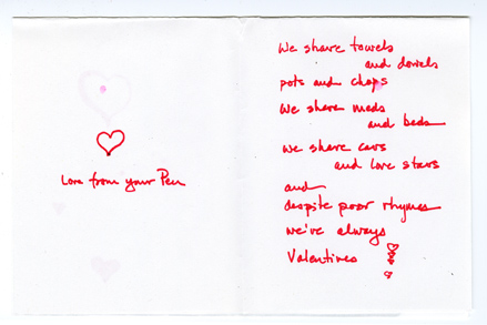 A Valentine with a handwritten poem.