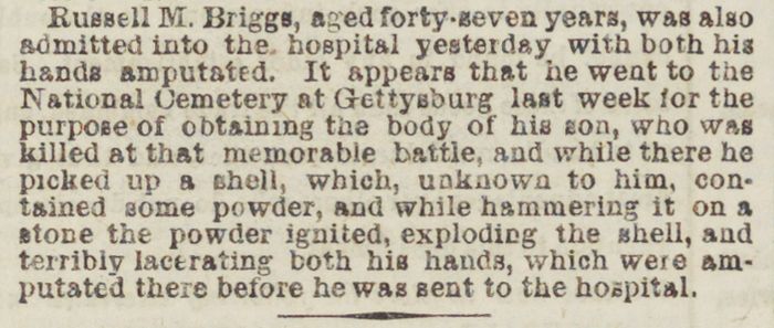 Newspaper article detailing the story of Russell M. Briggs.